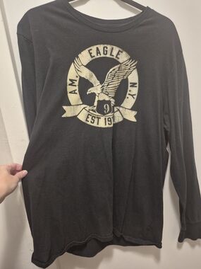 American Eagle Outfitters Black Tee with Neon Green Logo Print